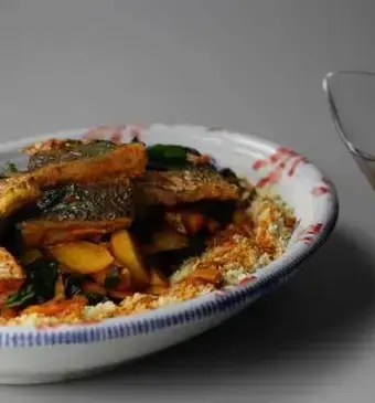 Viscouscous met aardappel, wortel en spinazie