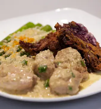 Maiale al brandy con radicchio impanato e asparagi (varkenhaas met brandysaus en gepaneerde radicchio en asperge)