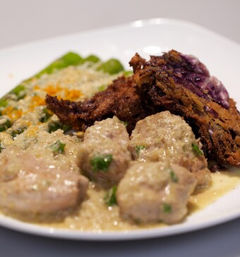 Maiale al brandy con radicchio impanato e asparagi (varkenhaas met brandysaus en gepaneerde radicchio en asperge)