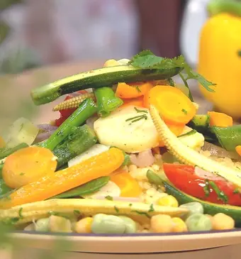 Moghrabie (parelcouscous) met seizoengroenten