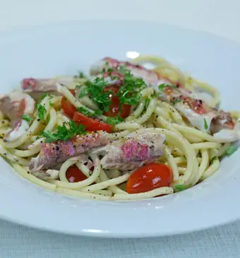 Bucatini alle triglie (pasta met rode mul artisjokkenharten)