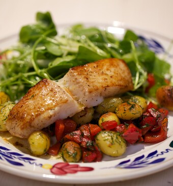 Heilbotfilet met posteleinsalade