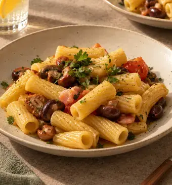 Pasta met bospaddenstoelen