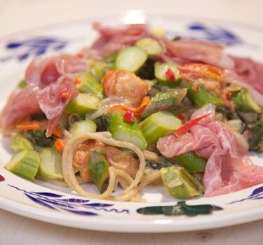 Pasta met cherrytomaatjes en parmaham