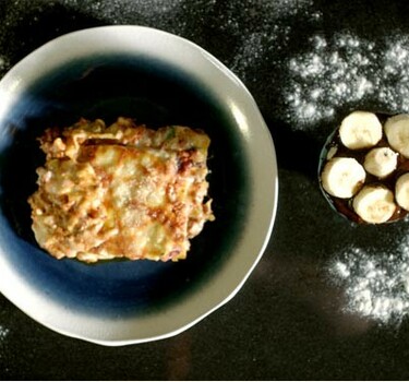 Lasagne en bittere chocolade en banaandessert