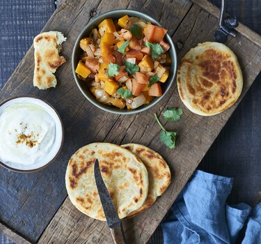 Indiase pompoenwok en makkelijk naanbrood wokking lekker