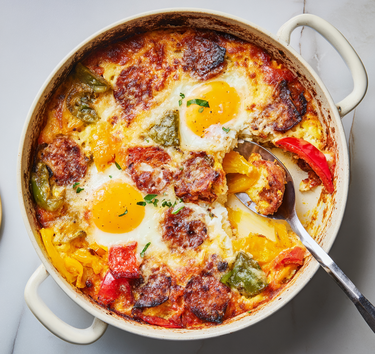 Ovenschotel met ei en chorizo