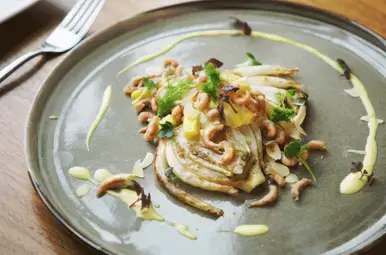 Geroosterde venkel met garnalen en mangosalsa