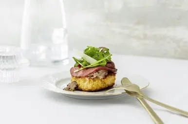 Lauwwarme carpaccio met aardpeer en truffel