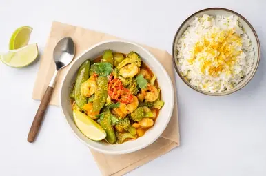Rode curry met garnalen