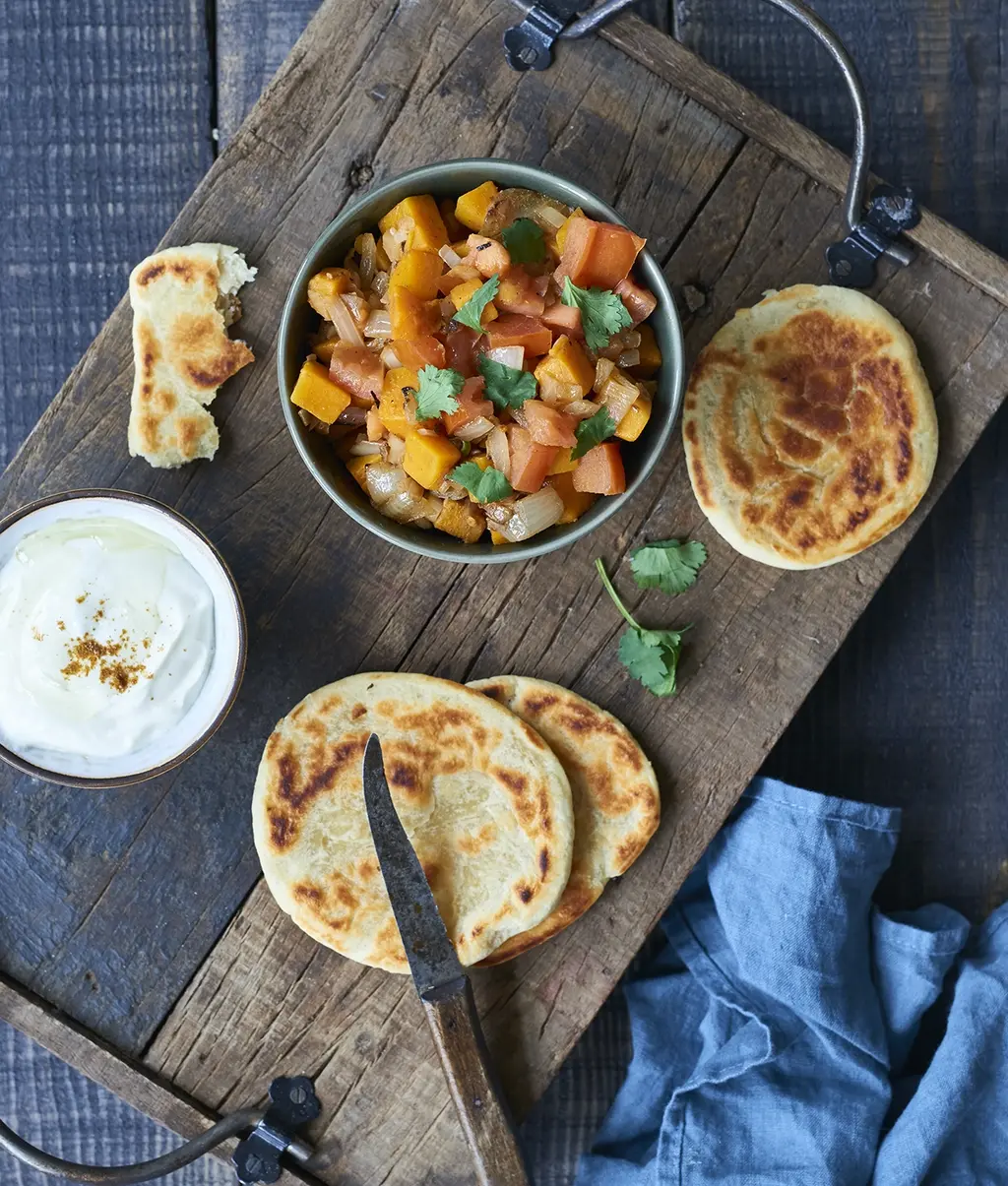 Gebakken pompoen met naanbrood