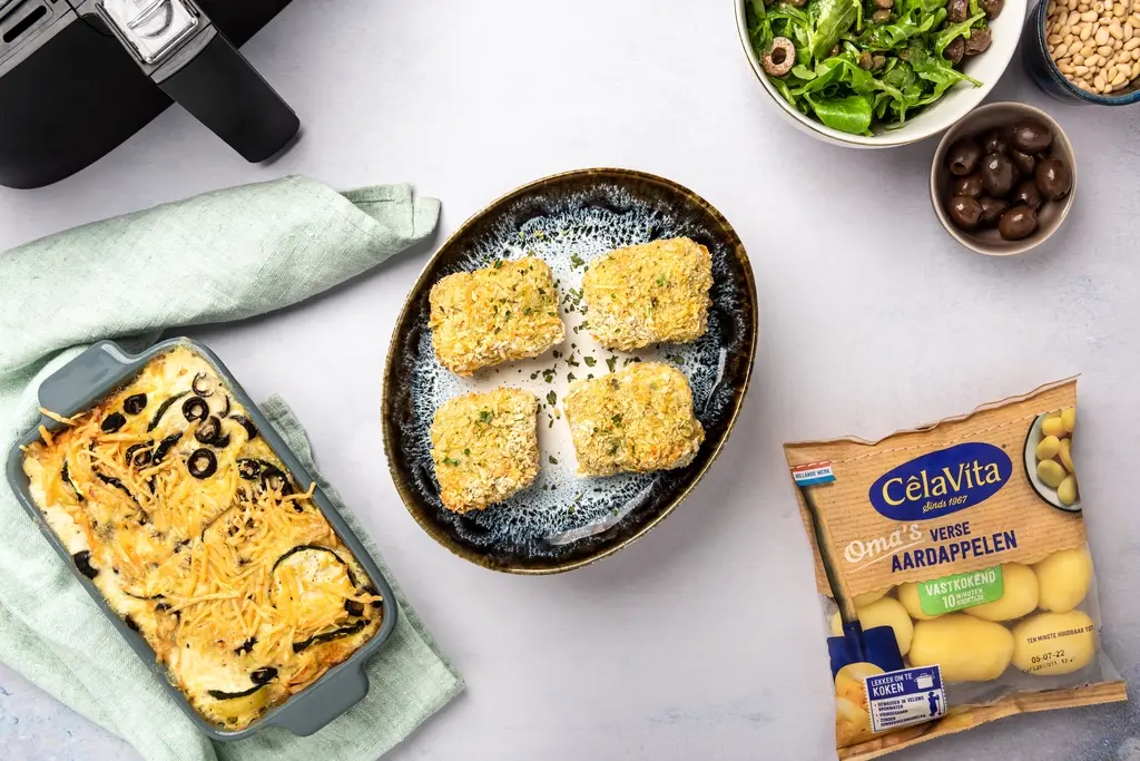 Aardappelgratin met viskoekjes uit de airfryer