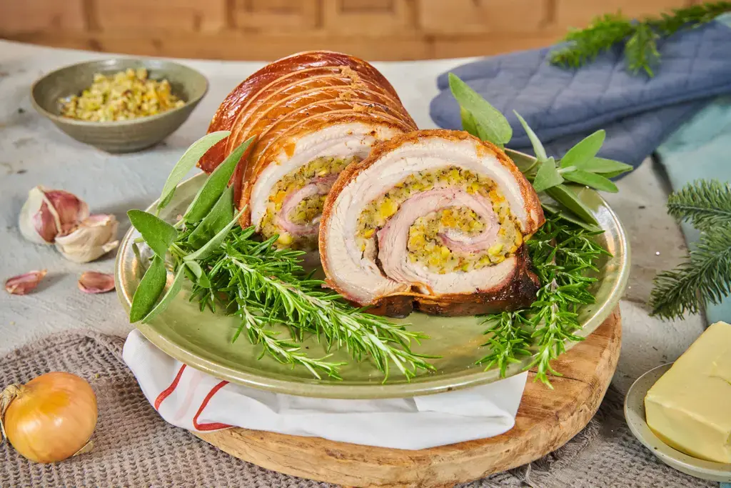 Porchetta met pistache en venkelzaad