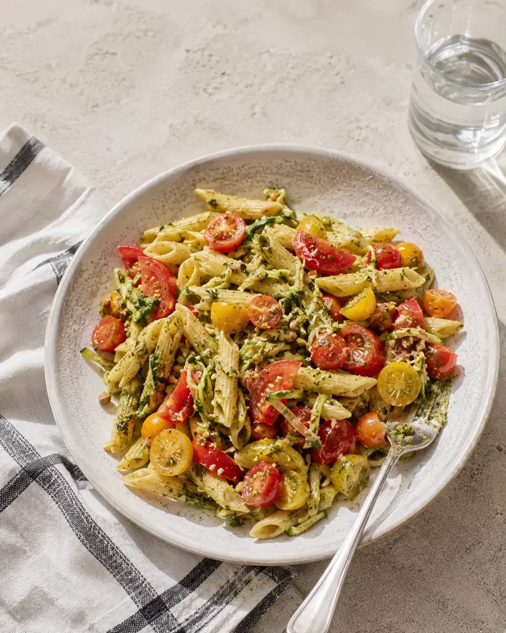 BBQ-pastasalade met tomaten en pistachepesto