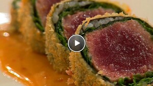 Krokante Tonijnsashimi in wasabi