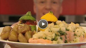 Zalm, citroenkrieltjes en gevulde courgette met ratatouille