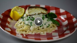 Spaghetti met vis en koolrabisaus