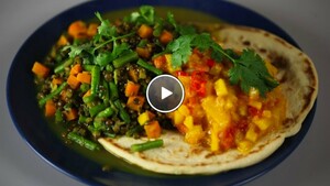 Gekruide linzen met tomaten-mango chutney