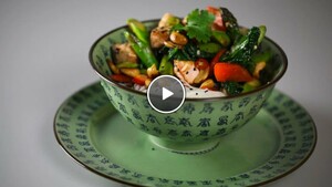 Makkelijke mie met zalm en asperges