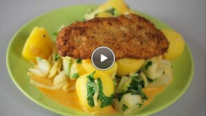 Exotische schnitzel met aardappelcurry