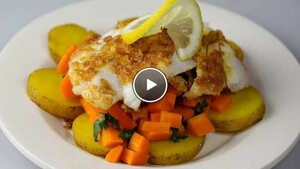 Wortelsalade met krokante vis