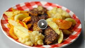 Gegrilde kip met aardappelwedges en zelfgemaakte appelmoes