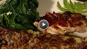 Polderhoen met spinazie en aardappel rosti
