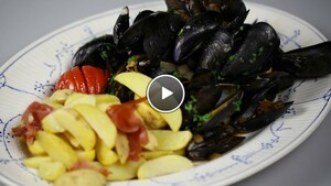 Spaanse Mosselen met aardappelpartjes