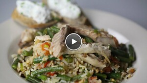 Gerookte makreel met sperziebonen & mieriksworteldip