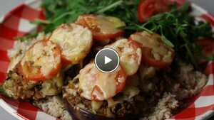 Gevulde aubergines met rijst