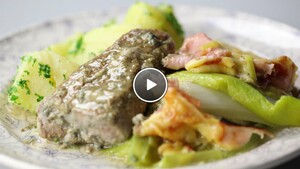 Gevulde varkenshaas met prei uit de oven