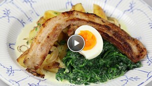 Spinazie met room, aardappels en speklapjes