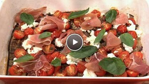 Gegrilde aubergines met ricotta en tomaat