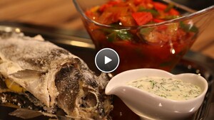 Zeebaars in zoutkorst met ratatouille