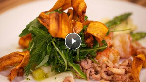 Gemarineerde asperges met garnalen en gamba’s