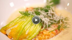 Gevulde fleur de courgette met snoekbaars