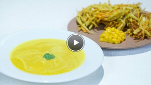 Indiase mangosoep met Indiase groente pakora’s