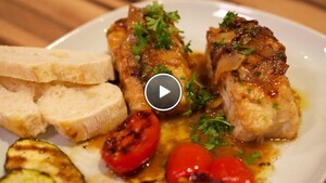 Merluzzo in salsa (kabeljauw in rustieke saus) & insalata grigliata(salade van gegrilde groente)