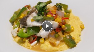 Harinapudding uit Peru met kabeljauw en groente