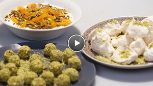 Pistache meringue, yoghurt en vijgentruffel