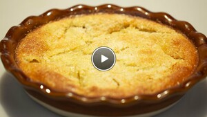 Kokosclafoutis met basilicumperen