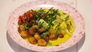 Kabeljauwcurry met tomatenchutney