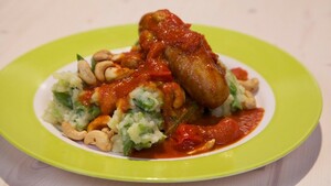 Snijbonenstamppot met cashewnoten