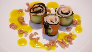Rouleau van gerookte heilbot