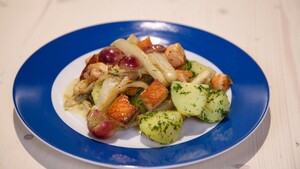 Gebakken druiven met zalm