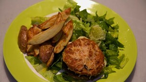 Roomkaas-portabella’s met perensalade