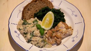 Kippendijen met cannellinipuree