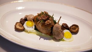 Trio van kwartel met shiitake