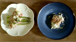 Kip met basilicumpesto, bechamelsaus en asperge-aardappelsalade