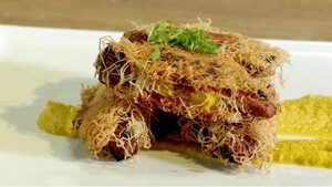Lamsfilet in kadayıf deeg met wortel-basilicumpuree